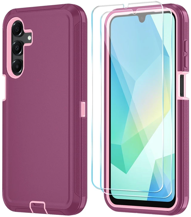Main image of for Samsung Galaxy A16 5G Phone Case, 3-Layer Cover, WineRedPink | Heavy Duty Shockproof & Dropproof Phone Case with 2 Pack HD Screen Protector for Galaxy A16 5G