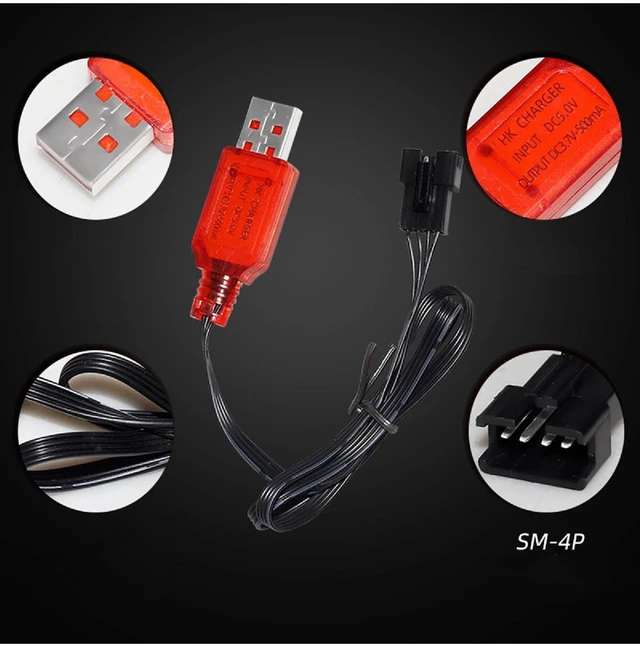 Alt view image 3 of 4 - High Speed 7.4V Lithium Battery Charger, USB Charging Cable for Remote Control Cars with SM 4P Reverse Plug Protection