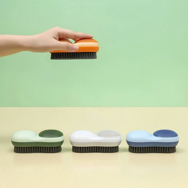 Alt view image 4 of 6 - Laundry Stain Brush Two-Side Soft Bristle Scrub Brush for Stain Removal Silicone Household Clothes Washing Brush Dual-use Scrubbing Brush for Clothes Underwear, 1 Pack (White)