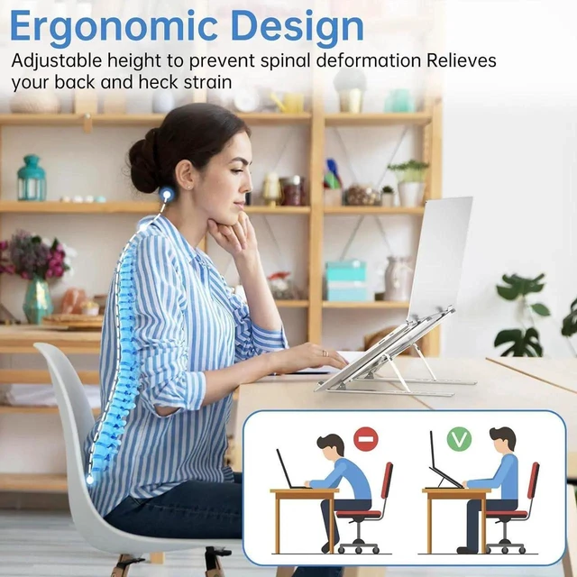 Alt view image 5 of 7 - Silver Aluminum Alloy Adjustable Laptop Stand Foldable 6 Angle Height Ergonomic Computer Riser Holder Support Bracket for 10 to 16 Inch Notebook MacBook Desk Office Workspace Gaming Setup Travel