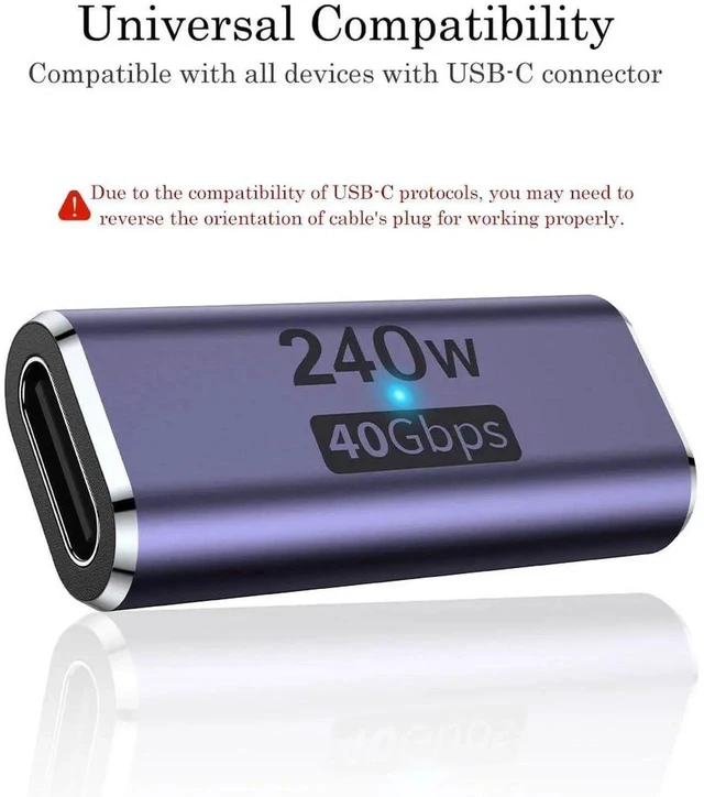 Alt view image 6 of 7 - 2-Pack 40Gbps USB-C Coupler, 240W PD 3.1 Type-C Female to Female Adapter, 8K@60Hz Video Extender, Thunderbolt 4/3 Compatible