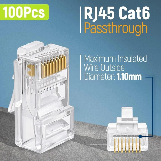 Alt view image 3 of 6 - 100 Pack RJ45 Cat6 Pass Through Connectors Clear Unshielded Twisted Pair UTP Ethernet Network Plugs Solid Standard Wire Cable Crimp Ends for PC Server Router Switch Modem LAN Internet Connection