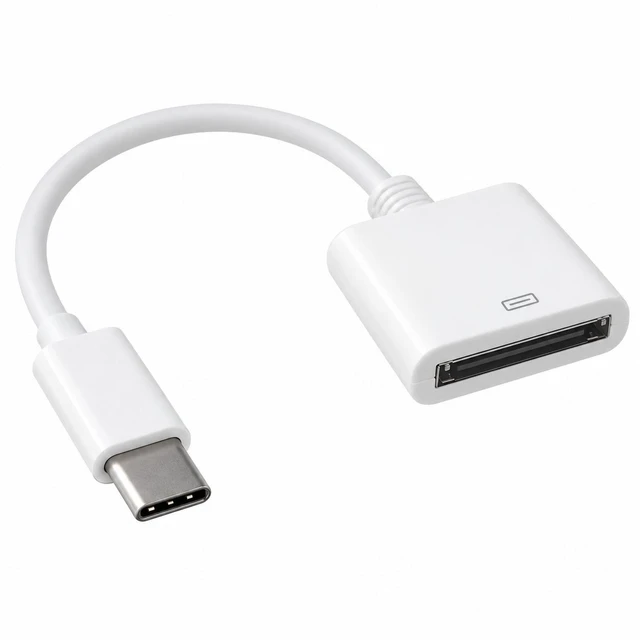 Main image of 30-Pin Female to USB-C Male Adapter Cable, Sync & Charge Converter for Legacy Apple 30-Pin Cables to Type-C Devices (8-inch/21cm, White)