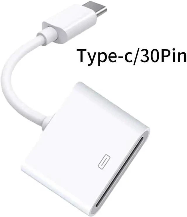 Alt view image 5 of 6 - 30-Pin Female to USB-C Male Adapter Cable, Sync & Charge Converter for Legacy Apple 30-Pin Cables to Type-C Devices (8-inch/21cm, White)