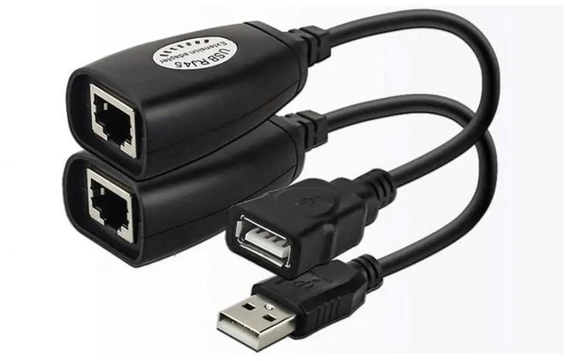 Alt view image 3 of 6 - USB 2.0 to RJ45 Extender Adapter (1 Pair), USB over Cat5/Cat5e/Cat6 Ethernet Cable Extension Kit, up to 150ft for Webcam, Mouse & Keyboard