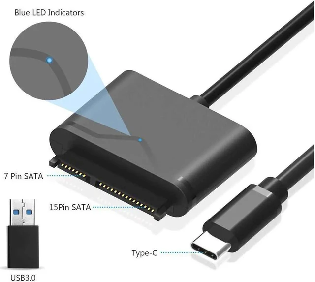 Alt view image 2 of 7 - 2-in-1 USB 3.0 & Type-C to SATA III Hard Drive Adapter, 5Gbps External Converter for 2.5"/3.5" HDD/SSD with 12V/2A Power Supply (UASP Supported)