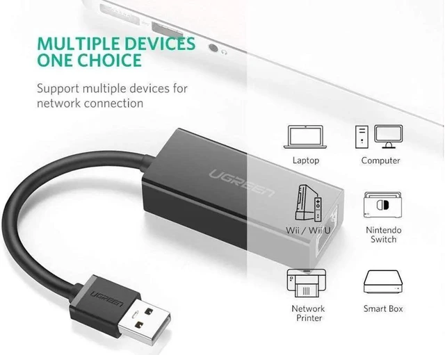 Alt view image 3 of 7 - USB 2.0 to 10/100 Fast Ethernet Adapter for Nintendo Switch & Wii U, RJ45 Wired LAN Network Dongle with ASIX AX88772 Chip (Black)