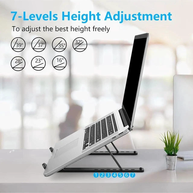 Alt view image 2 of 7 - Adjustable Laptop Stand Foldable Notebook Riser Ventilated Cooling Holder ABS Silicone Ergonomic Mount for 10 to 15.6 Inch PC Computer Tablet Desk Office Home Workspace Travel Gaming Accessories