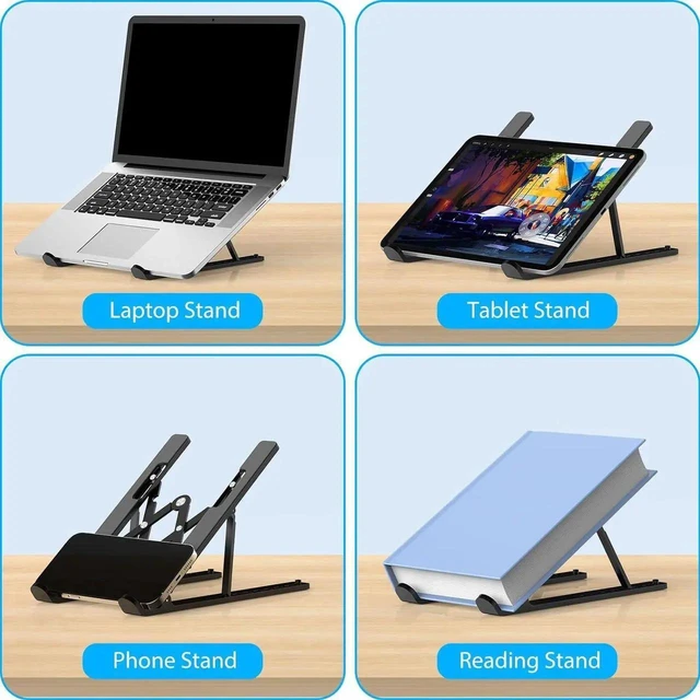 Alt view image 3 of 7 - Adjustable Laptop Stand Foldable Notebook Riser Ventilated Cooling Holder ABS Silicone Ergonomic Mount for 10 to 15.6 Inch PC Computer Tablet Desk Office Home Workspace Travel Gaming Accessories