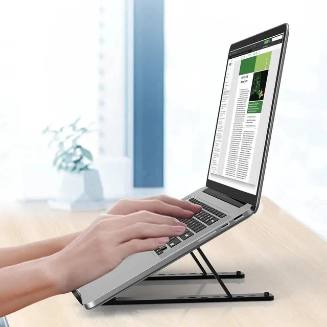 Alt view image 4 of 7 - Adjustable Laptop Stand Foldable Notebook Riser Ventilated Cooling Holder ABS Silicone Ergonomic Mount for 10 to 15.6 Inch PC Computer Tablet Desk Office Home Workspace Travel Gaming Accessories