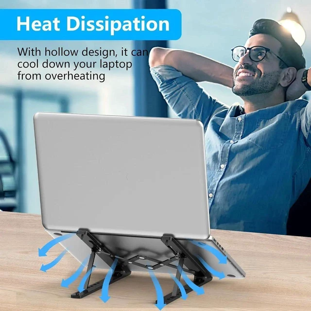 Alt view image 6 of 7 - Adjustable Laptop Stand Foldable Notebook Riser Ventilated Cooling Holder ABS Silicone Ergonomic Mount for 10 to 15.6 Inch PC Computer Tablet Desk Office Home Workspace Travel Gaming Accessories
