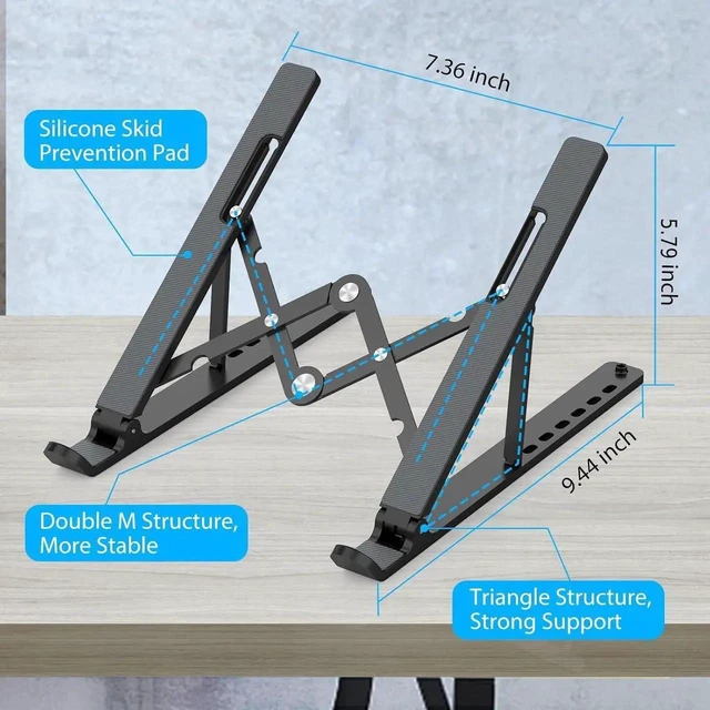 Alt view image 7 of 7 - Adjustable Laptop Stand Foldable Notebook Riser Ventilated Cooling Holder ABS Silicone Ergonomic Mount for 10 to 15.6 Inch PC Computer Tablet Desk Office Home Workspace Travel Gaming Accessories