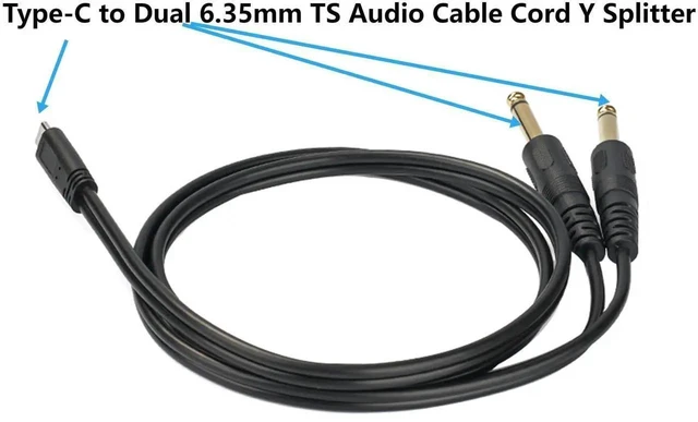 Alt view image 5 of 6 - USB-C to Dual 1/4" TS Audio Cable (3.3ft/1m), Type-C to 6.35mm Male Stereo Breakout Y-Splitter for Mixer, Amplifier & Speaker