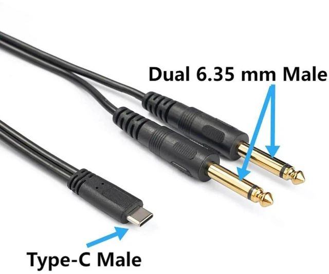 Alt view image 6 of 6 - USB-C to Dual 1/4" TS Audio Cable (3.3ft/1m), Type-C to 6.35mm Male Stereo Breakout Y-Splitter for Mixer, Amplifier & Speaker