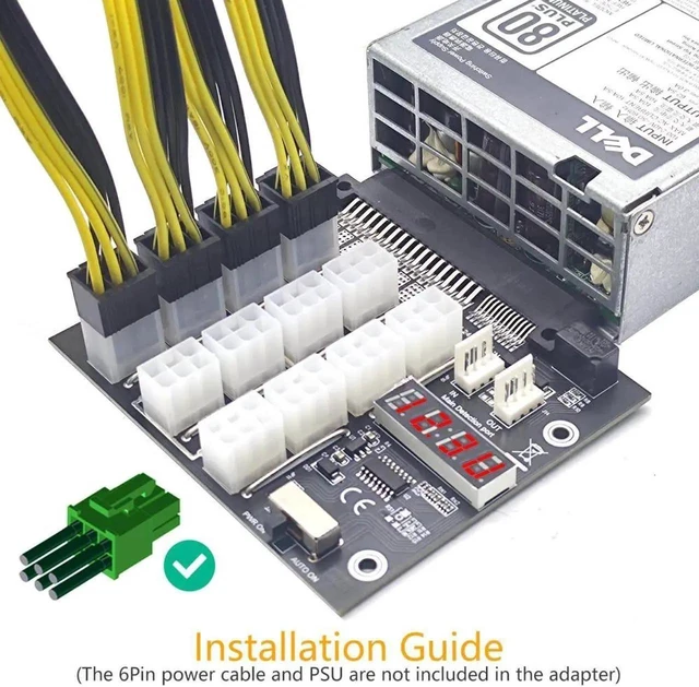 Alt view image 2 of 6 - GPU Server PSU Power Supply Breakout Board 750W 1100W 2000W Converter Module 12 Port 12V 6 Pin PCIe Cable Adapter for Crypto BTC Mining Rig ASIC Miner Graphic Card Expansion Setup Accessories