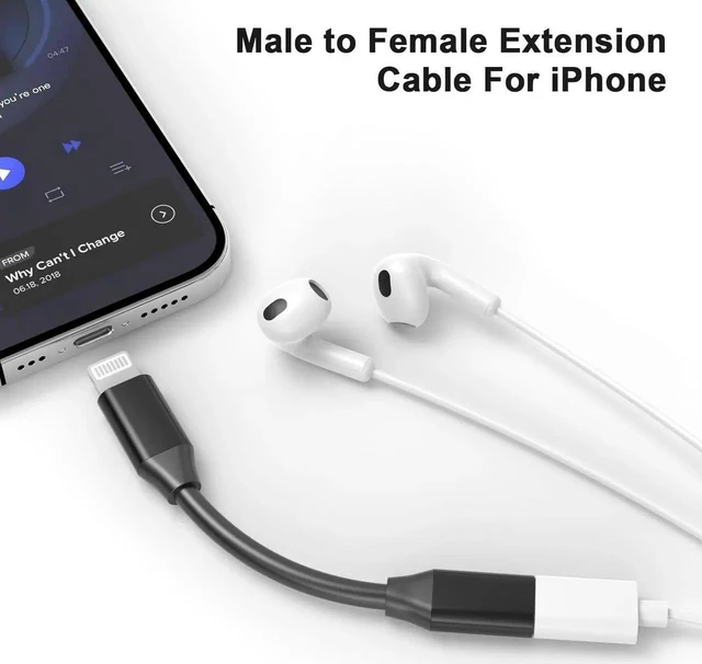 Alt view image 6 of 7 - 1ft Lightning Male to Female Extension Cable, 8-Pin Charge & Data Sync Extender Cord for Thick Cases / Docks (iPhone 14 & Older), Black