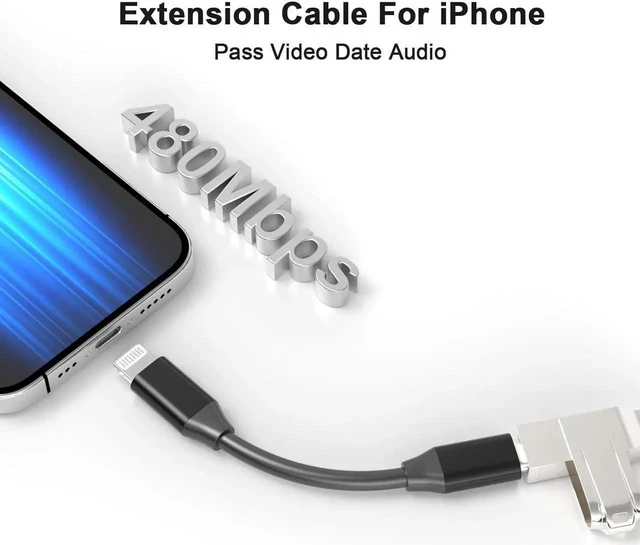 Alt view image 7 of 7 - 1ft Lightning Male to Female Extension Cable, 8-Pin Charge & Data Sync Extender Cord for Thick Cases / Docks (iPhone 14 & Older), Black