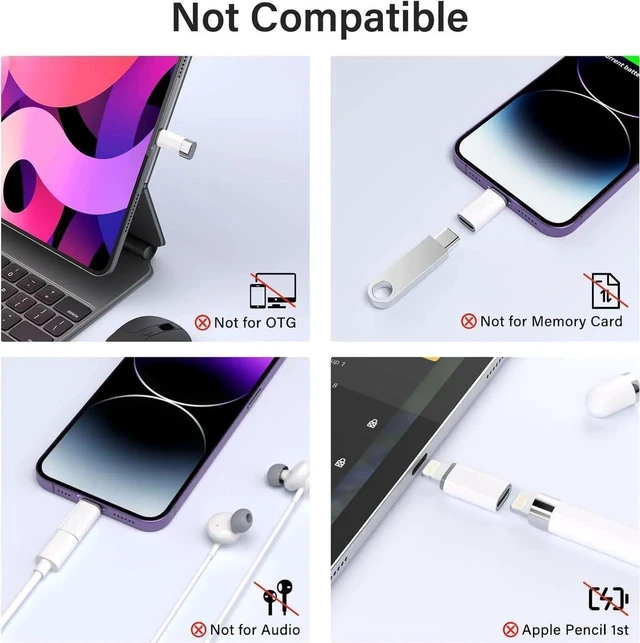 Alt view image 7 of 7 - 4 Pack MFi Certified USB Type C to Lightning Adapter 27W Fast Charging Data Sync Converter Dongle Anti Lost Loop Lanyard No Audio OTG for iPhone 14 13 12 11 Pro Max iPad AirPods Car Charger