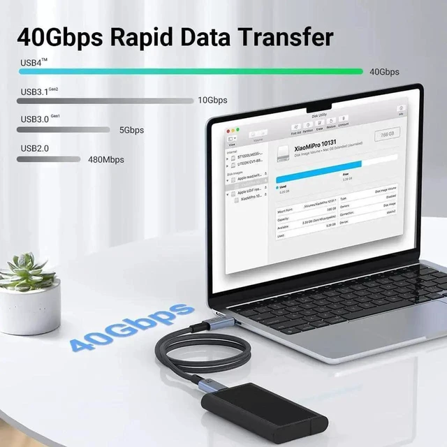 Alt view image 6 of 7 - 40Gbps USB 4 Type C to Type C Cord 1.5ft 0.5M 240W PD Fast Charging 8K 60Hz Video Audio Data Sync Transfer Wire Hub Adapter Reversible Connector for PC Laptop Desktop Monitor Gaming Console TVs