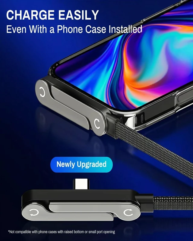 Alt view image 6 of 7 - 240W USB C to Type C Ultra Fast Charging Cable Flat 90 Degree Right Angle Plug T Shaped Multi Functional Cord Invisible Foldable Stand Power Delivery for Mobile Phone Tablet Desktop PC Laptop Gaming