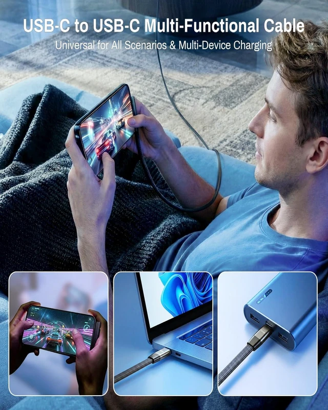 Alt view image 7 of 7 - 240W USB C to Type C Ultra Fast Charging Cable Flat 90 Degree Right Angle Plug T Shaped Multi Functional Cord Invisible Foldable Stand Power Delivery for Mobile Phone Tablet Desktop PC Laptop Gaming