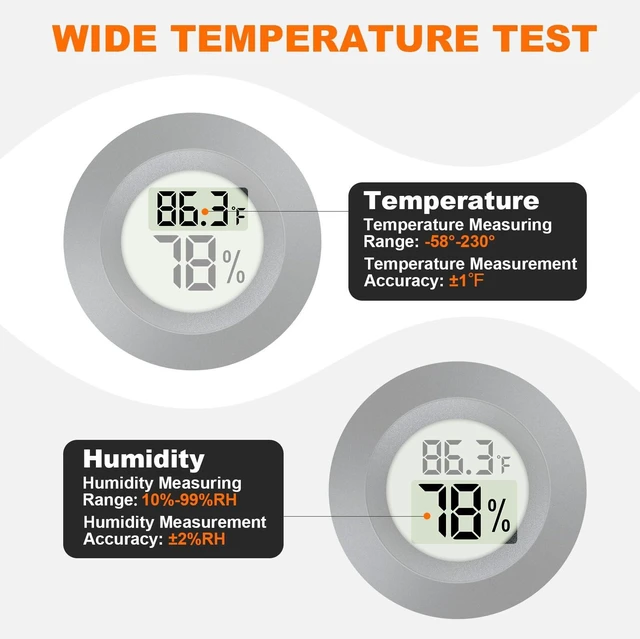 Alt view image 3 of 6 - 2 Pack Mini Digital LCD Hygrometer Thermometer Indoor Outdoor Temperature Humidity Meter Gauge Sensor Monitor Fahrenheit Celsius Precision Device for Humidifiers Dehumidifiers Greenhouse Reptile