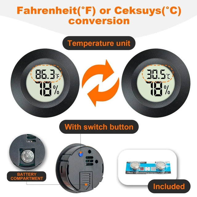 Alt view image 4 of 6 - 2 Pack Mini Digital LCD Hygrometer Thermometer Indoor Outdoor Temperature Humidity Meter Gauge Sensor Monitor Fahrenheit Celsius Precision Device for Humidifiers Dehumidifiers Greenhouse Reptile