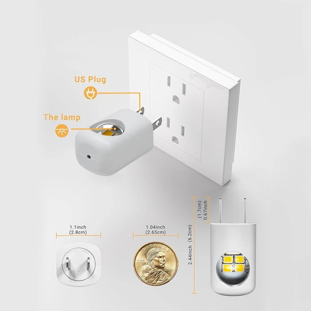 Alt view image 3 of 7 - 2-Pack Plug-in LED Night Light, Dusk to Dawn Photocell Sensor Wall Outlet Lamp (3000K Soft White) for Bedroom & Nursery