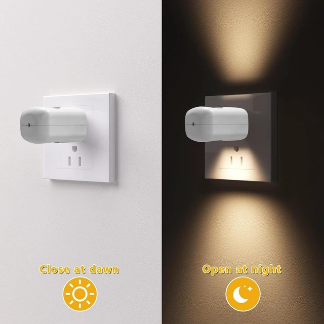 Alt view image 2 of 7 - 2-Pack Plug-in LED Night Light, Dusk to Dawn Photocell Sensor Wall Outlet Lamp (3000K Soft White) for Bedroom & Nursery