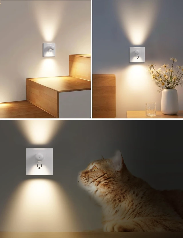 Alt view image 7 of 7 - 2-Pack Plug-in LED Night Light, Dusk to Dawn Photocell Sensor Wall Outlet Lamp (3000K Soft White) for Bedroom & Nursery