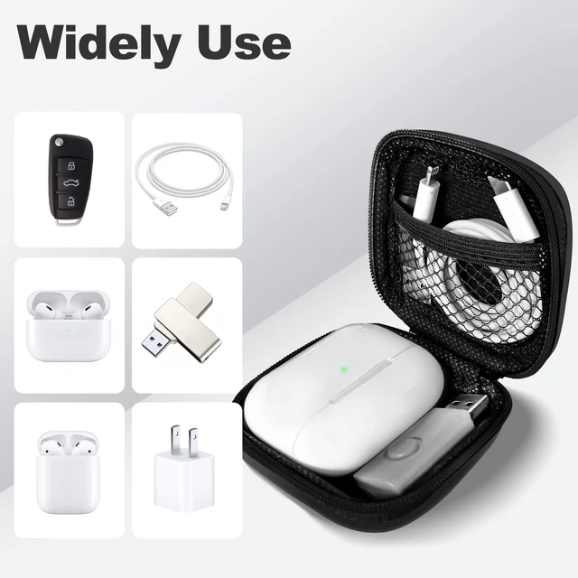 Alt view image 4 of 7 - Square Earbud Case Portable Hard EVA Storage Bag Mobile Phone Cable Accessories Organizer Pouch with Carabiner Clip Zipper Carrying Holder Tech for Wired Wireless Earphone Earbud SD Memory Card