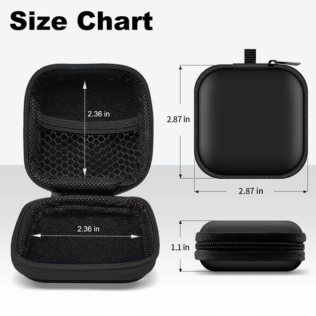 Alt view image 3 of 7 - Square Earbud Case Portable Hard EVA Storage Bag Mobile Phone Cable Accessories Organizer Pouch with Carabiner Clip Zipper Carrying Holder Tech for Wired Wireless Earphone Earbud SD Memory Card