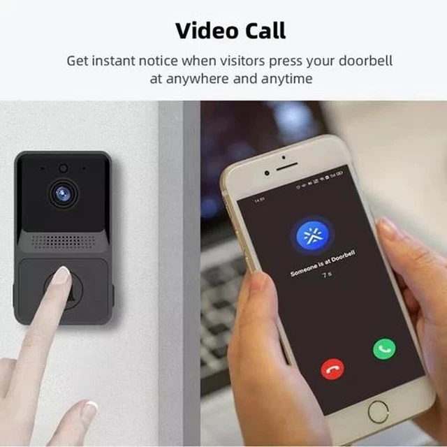 Alt view image 7 of 7 - Wireless Security Smart WiFi Doorbell Intercom Video Camera Two Way Audio Motion Detection Night Vision HD Chime Ringer Bell Viewer Monitor Door for Home Office Apartment House Front Gate Entry