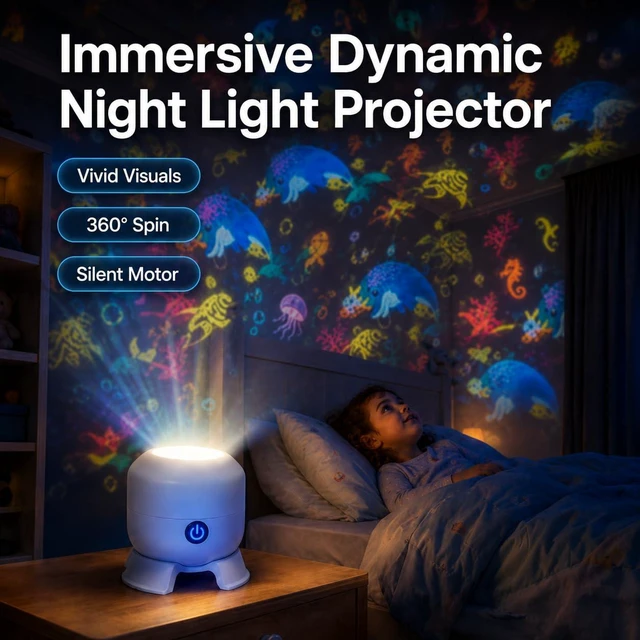 Alt view image 2 of 7 - 5D Ocean Wave Projector Light 360 Degree Rotating Night Lamp 90 Degree Wide Angle Projection Dimmable Adjustable Brightness USB Power LED Glow Mood for Kids Room Bedroom Movie Nights Relaxing Decor