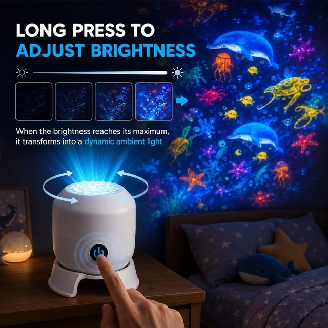 Alt view image 6 of 7 - 5D Ocean Wave Projector Light 360 Degree Rotating Night Lamp 90 Degree Wide Angle Projection Dimmable Adjustable Brightness USB Power LED Glow Mood for Kids Room Bedroom Movie Nights Relaxing Decor