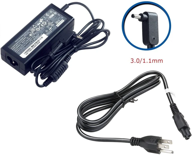 Alt view image 3 of 6 - 45W 19V 2.37A AC Adapter Power Supply Charger 3.0 1.1mm Small Pin Battery Cord AO1 131 AO1 431 C730 C738T C810 Replacement Unit Main Cable Wire for Cloudbook Chromebook Laptop Computer Notebook