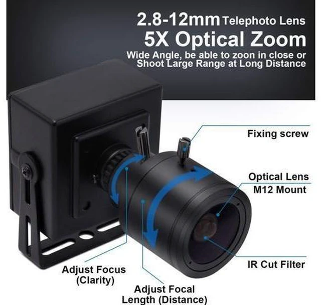 Alt view image 2 of 6 - 8MP 2448P HD USB Web Camera 2.8-12mm Varifocal Lens Manual Zoom Focus IMX179 Sensor M12 Mount Portable Metal Case Bracket Module High Definition for PC Laptop Computer Machine Vision Inspection