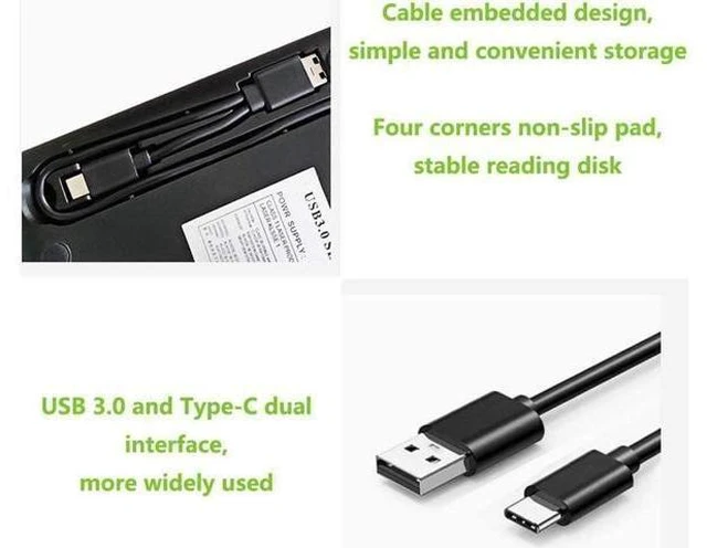 Alt view image 6 of 7 - External Blu Ray Burner Drive USB 3.0 Type C Dual Port One Touch Pop Up CD DVD BD RW ROM Player Reader Writer Rewriter Portable Optical Device Support WindowsXP/7810 MacOS Linux MacBook Laptop Desktop