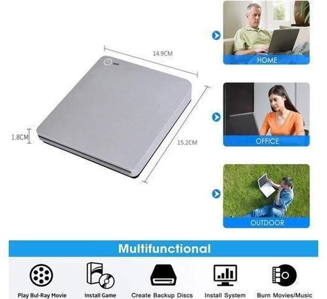 Alt view image 5 of 7 - External Blu Ray Burner Drive USB 3.0 Type C Dual Port One Touch Pop Up CD DVD BD RW ROM Player Reader Writer Rewriter Portable Optical Device Support WindowsXP/7810 MacOS Linux MacBook Laptop Desktop