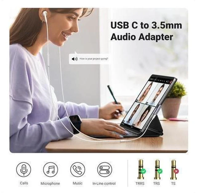 Alt view image 3 of 7 - USB C to 3.5mm Audio Adapter Type C Aux Headphone Jack DAC Chip Stereo Mic HiFi Right Angle Dongle Converter Cord Wire Extension Cable Connector for Universal Smartphone Tablet Mobile Devices PC