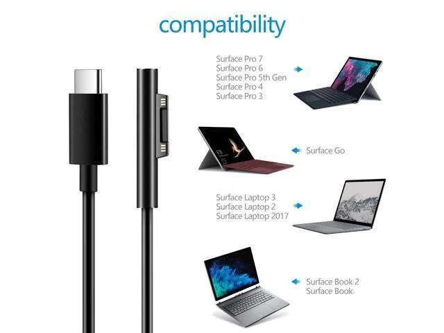 Alt view image 3 of 7 - USB-C to Surface Connect Charging Adapter (Requires 15V/3A 45W+ PD Charger), Type-C Fast Charge Cable for Surface Pro, Go & Laptop