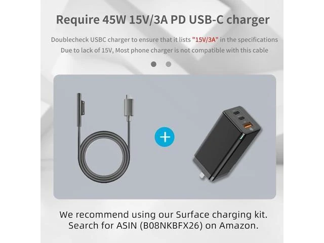 Alt view image 5 of 7 - USB-C to Surface Connect Charging Adapter (Requires 15V/3A 45W+ PD Charger), Type-C Fast Charge Cable for Surface Pro, Go & Laptop