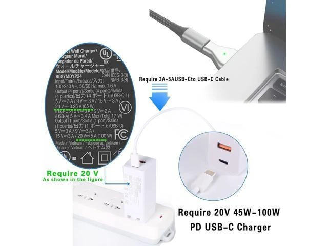 Alt view image 7 of 7 - USB-C Female to Magnetic 2 (T-Tip) Adapter, 100W PD Fast Charging Converter for MacBook Pro & Air (2012-2015/2017) - Requires 20V PD Charger