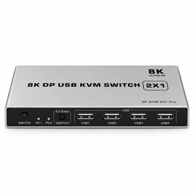 Main image of 2-Port DisplayPort 1.4 KVM Switch, 8K@60Hz / 4K@144Hz DP USB Switcher for 2 Computers Share 1 Monitor, Keyboard & Mouse