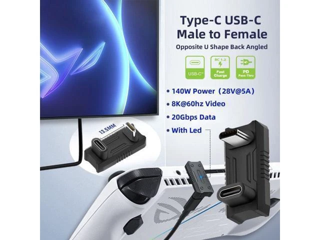 Alt view image 4 of 7 - 2-Pack 180 Degree USB-C U-Shape Adapter (Bare Console or Thin Case ONLY), 140W PD 20Gbps Type-C Extender for Steam Deck & ROG Ally