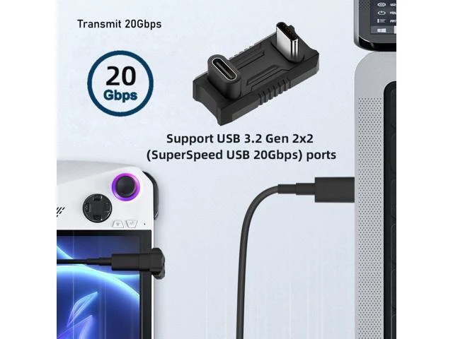 Alt view image 5 of 7 - 2-Pack 180 Degree USB-C U-Shape Adapter (Bare Console or Thin Case ONLY), 140W PD 20Gbps Type-C Extender for Steam Deck & ROG Ally