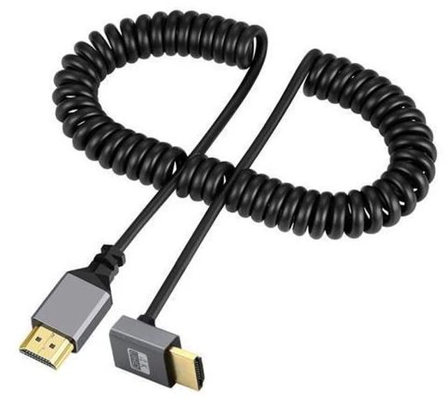 Main image of 4K 60Hz HDMI 2.0 Male to Male Stretch Coiled Cable Down Angled 90 Degree Connector High Speed Video Cord Wire Extension Line Lead Adapter Spring for HDTV Monitor Computer Laptop Desktop Display