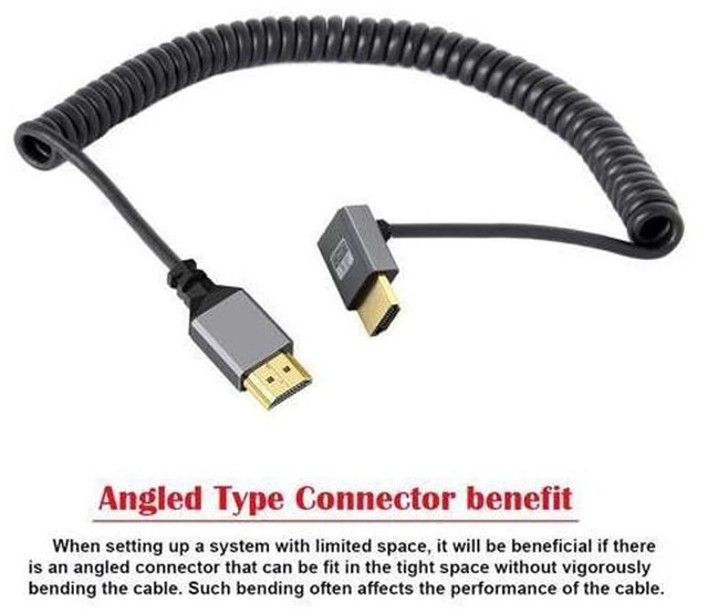 Alt view image 6 of 7 - 4K 60Hz HDMI 2.0 Male to Male Stretch Coiled Cable Down Angled 90 Degree Connector High Speed Video Cord Wire Extension Line Lead Adapter Spring for HDTV Monitor Computer Laptop Desktop Display