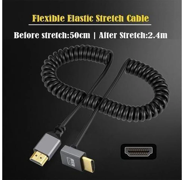 Alt view image 7 of 7 - 4K 60Hz HDMI 2.0 Male to Male Stretch Coiled Cable Down Angled 90 Degree Connector High Speed Video Cord Wire Extension Line Lead Adapter Spring for HDTV Monitor Computer Laptop Desktop Display