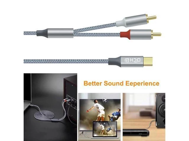 Alt view image 3 of 6 - USB C to 2 RCA Audio Cable Type C to 2RCA Adapter Cord Male Y Splitter Nylon Braided Wire Stereo Converter Line Connector Lead Sound Plug for Speaker Car Stereo Home Theater PC Amplifier